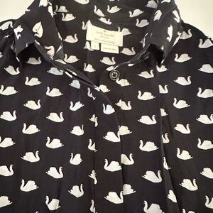 Kate Spade Black Blouse with Swan Pattern